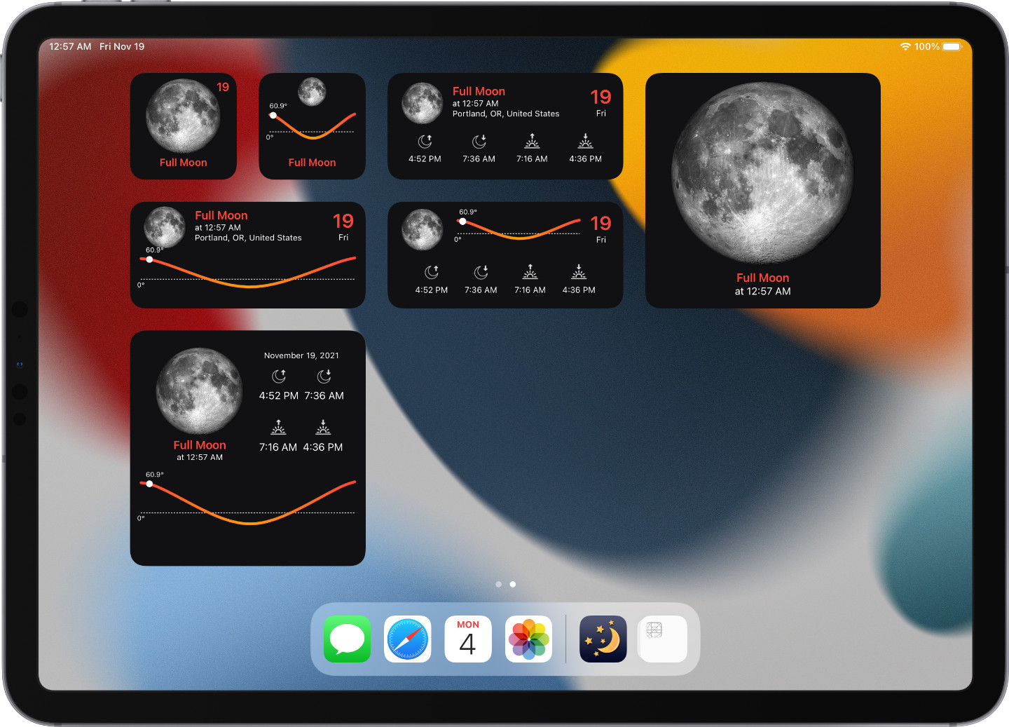 Find the exact angle and elevation of Moon at any time and any location.